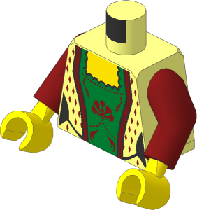 Minifig Torso with Arms and Hands with Gold and Dark Red Trim and Laces Pattern