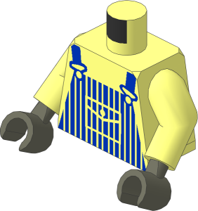 Minifig Torso with Arms and Dark Bluish Grey Hands with Blue Striped Dungarees Pattern