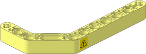 Technic Beam  3 x  3.8 x  7 Liftarm Bent 45 Double with Black Exclamation Mark on Yellow Background Right Model Sticker