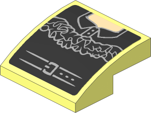 Slope Brick Curved  2 x  2 x  0.667 with Black and Dark Nougat Top with Lace and Belt Sticker