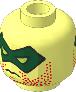 Minifig Head with Dark Green Mask, Lime Eyes, Stubbles and Serious/Bared Teeth 2-Sided Pattern