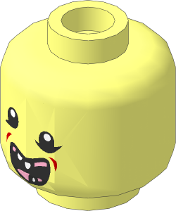 Minifig Head with Uneven Eyes, Open Mouth with Missing Teeth and Pink Tonque Pattern