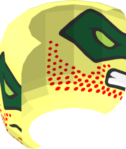 ~Minifig Head with Dark Green Mask, Lime Eyes, Stubbles and Serious/Bared Teeth 2-Sided Pattern - Half
