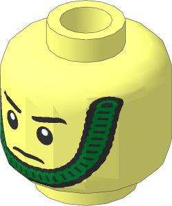 Minifig Head with Stern Eyebrows, White Pupils and Gold Chin Strap Pattern