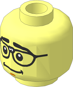 Minifig Head with Thick Black Eyebrows, Repaired Glasses and Nervous Smile Pattern