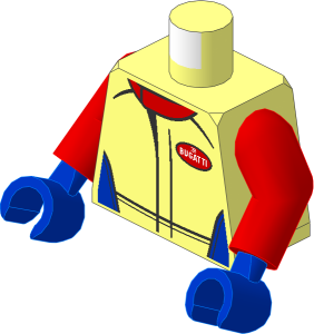 Minifig Torso with Arms and Hands with Race Suit with Bugatti Logos and Black Stripes Pattern