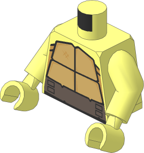 Minifig Torso with Arms and Hands with Tan and Dark Tan Turtle Shell and Dark Brown Belt Pattern