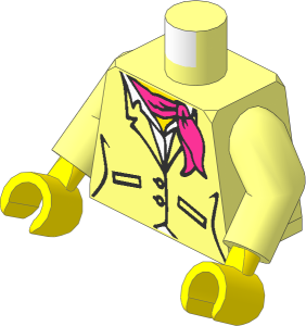 Minifig Torso with Arms and Hands with Female Suit Jacket, Pink Shirt and Magenta Scarf Pattern