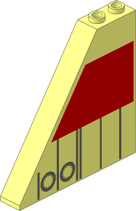 Slope Brick 55  1 x  6 x  5 with Red Quadrilateral and Dark Grey Lines and Symbols Pattern
