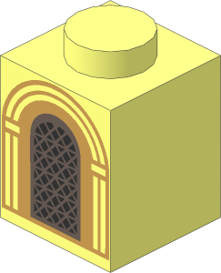 Brick  1 x  1 with Silver Arched Window with Dark Brown Lattice and Dark Tan Arches Pattern
