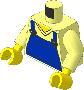 Minifig Torso with Arms and Hands with V-Neck Shirt and Blue Overalls Pattern