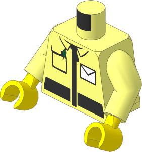 Minifig Torso with Arms and Hands with White Envelope and Zipper Pattern