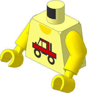 Minifig Torso with Yellow Arms and Hands with Red Truck Pattern
