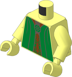 Minifig Torso with Arms and Hands with Gold Robe with Hood over Ornate Stole and Brooch Pattern