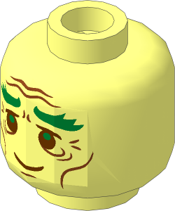 Minifig Head with Gold Bushy Eyebrows, Copper Cheek Lines and Wrinkles Pattern