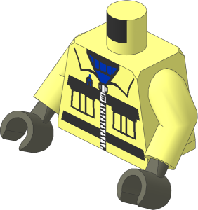 Minifig Torso with Arms and Grey Hands with Blue Shirt and Safety Stripes Pattern
