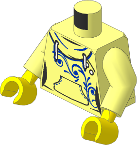 Minifig Torso with Arms and Hands with Female Hoodie with White Laces, Blue Scrollwork and Kangaroo Pocket Pattern