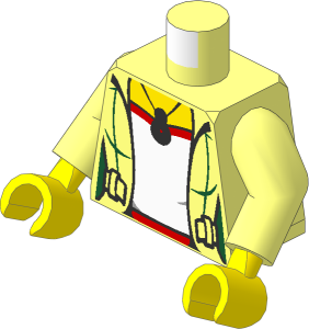 Minifig Torso with Arms and Hands with Female Jacket Open, Red and White Top with Necklace Pattern