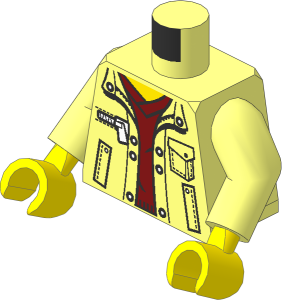 Minifig Torso with Arms and Hands with Jacket with Pockets over Dark Red V-Neck Sweater Pattern