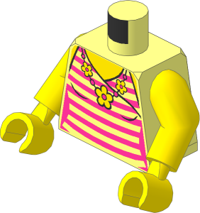 Minifig Torso with Arms and Hands with Female Top with Dark Pink Stripes and Flower Necklace Pattern