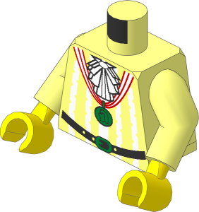 Minifig Torso with Arms and Hands with Ruffles, White Stripes and Gold Medal Pattern