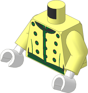 Minifig Torso with Arms and Hands with Page Suit, Gold Buttons and Dark Green Trim Pattern
