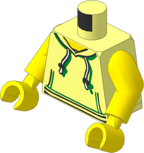 Minifig Torso with Arms and Hands with Hoodie with White Drawstrings, Silver Adjusters and Kangaroo Pockets Pattern