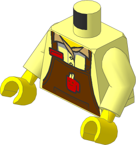 Minifig Torso with Arms and Hands with Reddish Brown Apron with Cup and Name Tag Pattern