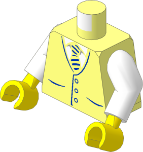 Minifig Torso with Arms and Hands with Vest with White Shirt and Blue Striped Tie and Buttons Pattern