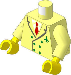 Minifig Torso with Arms and Hands with Six Button Suit, Red Tie, and Airplane Pattern