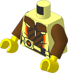 Minifig Torso with Arms and Hands with Jacket and Belt with Silver Buckle over Medium Azure Shirt with Silver Diagonal Stripes Pattern