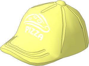 Minifig Baseball Cap with Button on Top with White Pizza Slice and "PIZZA" Pattern