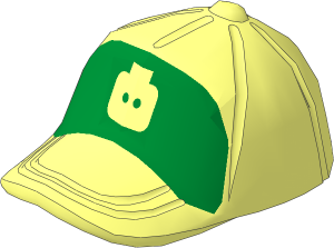 Minifig Baseball Cap with Button on Top with Minifig Head on Metallic Gold Background Pattern