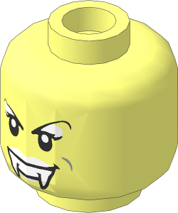 Minifig Head with Fangs, Arched Eyebrows and Mouth Closed / Mouth Open 2-Sided Pattern