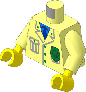 Minifig Torso with Arms and Hands with Jacket, Pocket, Badge, Blue Tie Pattern