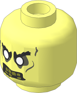 Minifig Head Zombie with White Eyes and Yellowed Teeth with One Missing Tooth Pattern