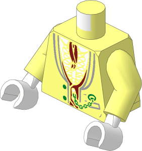 Minifig Torso with Arms and Hands with Jacket Formal, Dark Red Vest and Cravat Pattern