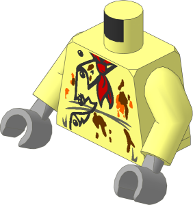 Minifig Torso with Arms and Hands with Chef Jacket, Red Scarf and Food Stains Pattern