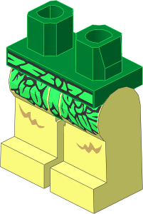 Minifig Hips and Legs with Bright Green Leaf Skirt and Tan Fur Pattern