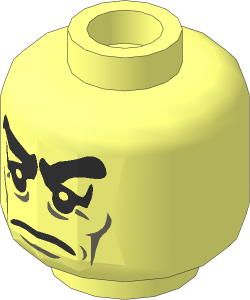 Minifig Head with Bushy Eyebrows, Sad Eyes with White Pupils and Cheek Lines Pattern