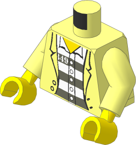 Minifig Torso with Arms and Hands with Jacket over Shirt and Prison Stripes Pattern