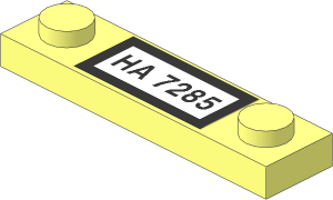 Plate  1 x  4 with Two Studs with Black "HA 7285" and Border on White Background Sticker