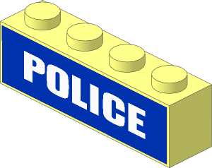 Brick  1 x  4 with White "POLICE" on Blue Background Sticker