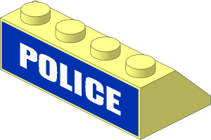Slope Brick 45  2 x  4 with White "POLICE" on Blue Background Wide Sticker on Back Side