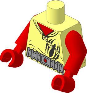 Minifig Torso with Arms and Hands with Hoodie Scarlet Spider over Red Shirt and Silver Belt Pattern