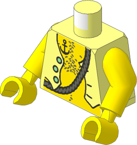 Minifig Torso with Arms and Hands with Pirate Vest over Yellow Skin, Anchor Tattoo, Rope on Back Pattern