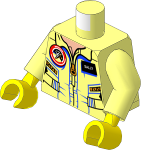 Minifig Torso with Arms and Hands with Female Jumpsuit with Zipper with 'SALLY' Name Tag Pattern