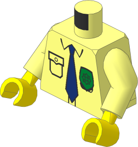 Minifig Torso with Arms and Hands with Shirt, Badge, Blue Tie, "POLICE" Back Pattern