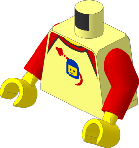 Minifig Torso with Arms and Hands with Shirt with Red Collar and Spaceship Orbiting Classic Space Helmet Pattern