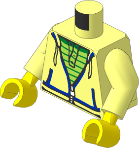 Minifig Torso with Arms and Hands with Hoodie with Zipper over Lime and Green Striped Shirt Pattern